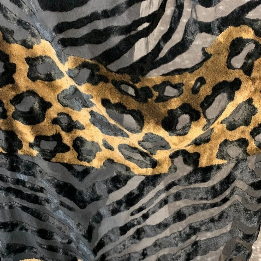Animal Print Fringe Scarf Wrap Sheer Accents‎ Y2K Boho